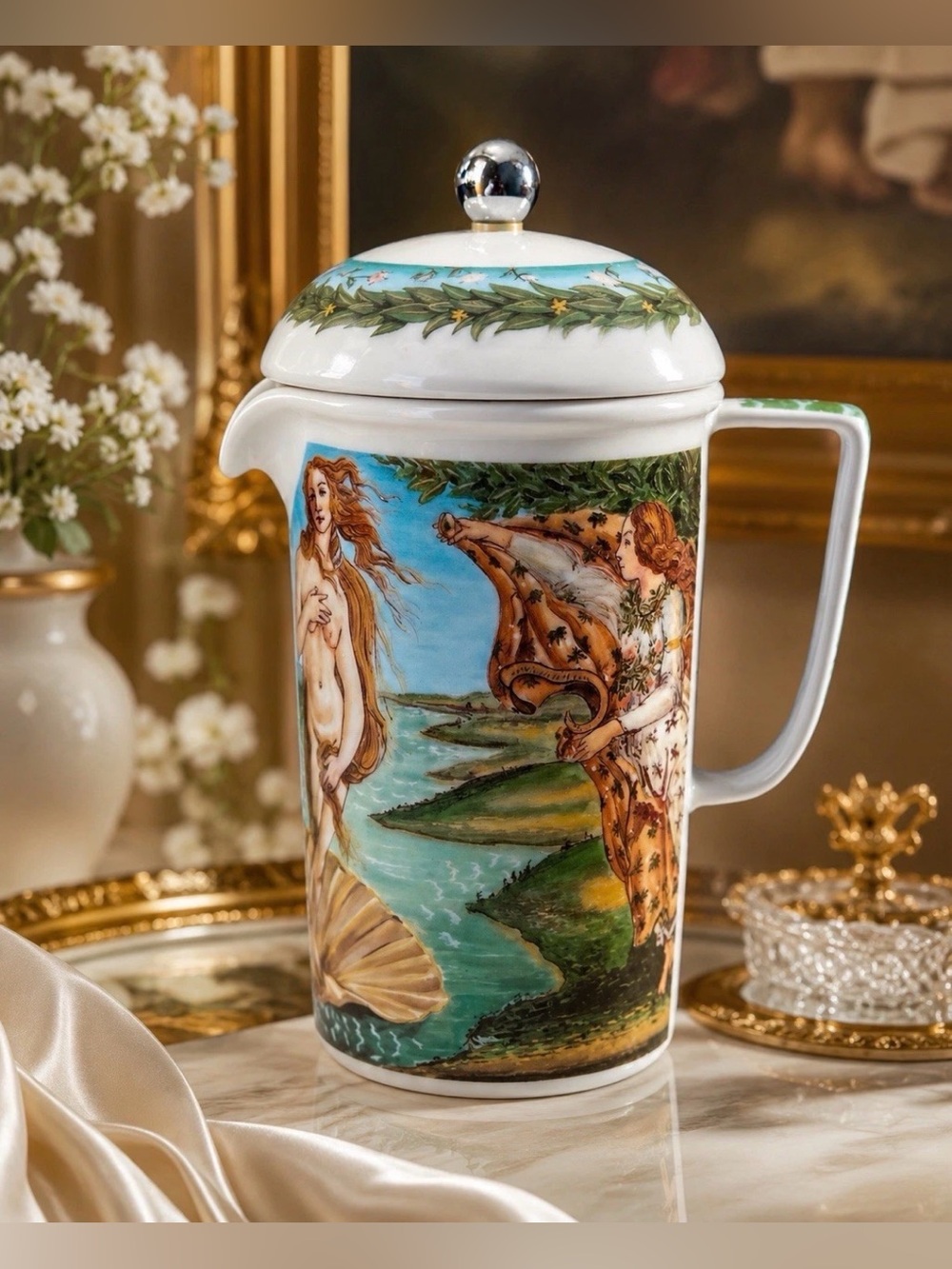 Vtg Porcelain French Press Coffee Pot Renaissance Collection Le Baiser Venus Art